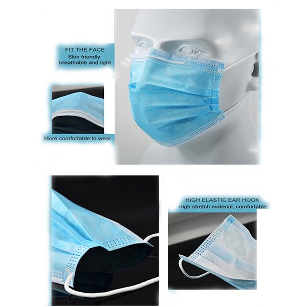 

in stock disposable face mask 50pcs pm2.5 elastic mouth soft breathable face non woven disposable anti-dust mask