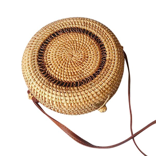

retro rattan storage handbags circle straw handwoven beach bag with hollow out bali round ladies mini crossbody bags 2019