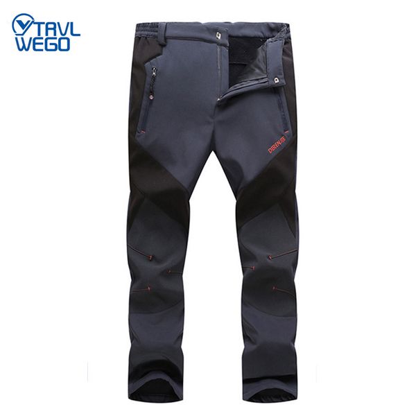

trvlwego outdoor male soft shell charge camping hiking pants with thick fleeces warm waterproof windproof mountaineering, Black;green