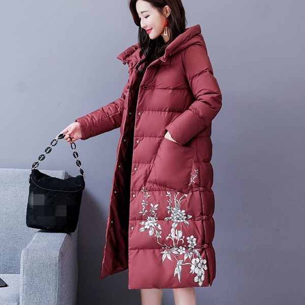 

урожай хлопка пальто зимы женщин новый chic тонкий с капюшоном теплый верхняя одежда плюс размер 4xl марка printed черный длинные jaqueta fe, Black