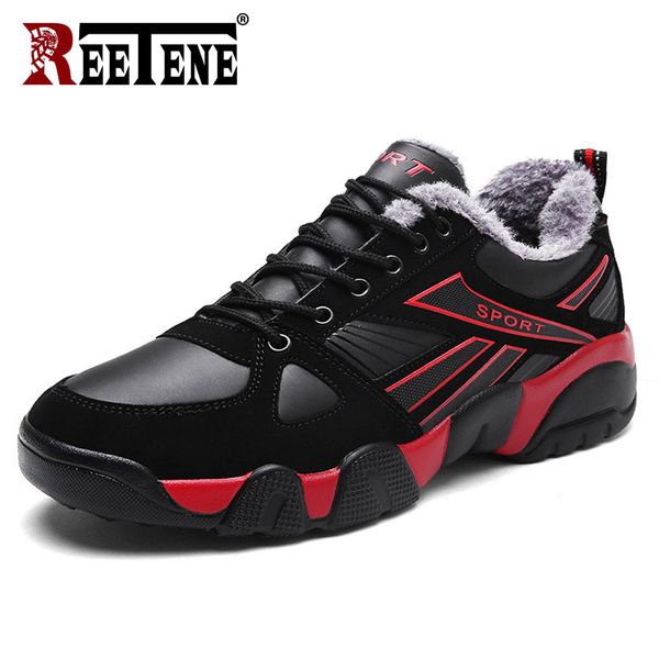 

reetene men's winter shoes new fashion leather men boots plus size winter sneakers ankle men shoes comfortable 36-46, Black