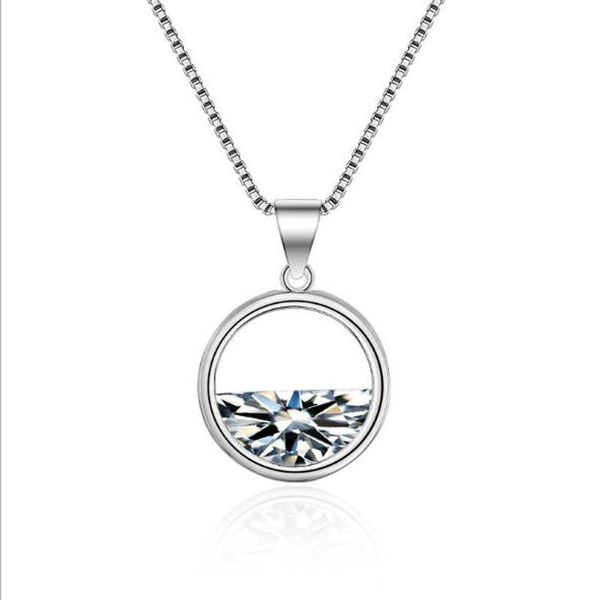 

simple 925 silver jewelry, short clavicle chain necklace hollow circle dazzling with zircon beauty women pendant necklae d019