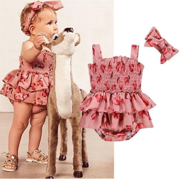 

baby girl одежда для малышей малыш baby girl лук печати one pieces рябить комбинезон + повязка на голову одежда набор roupas de menina a40, White