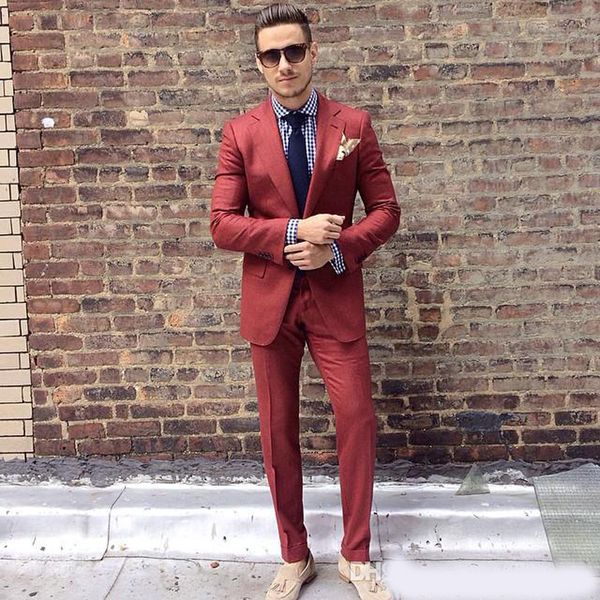 Nuovi abiti da uomo rosso ruggine moda slim fit due bottoni smoking da sposa sposo economici due pezzi abito personalizzato (giacca + pantaloni)