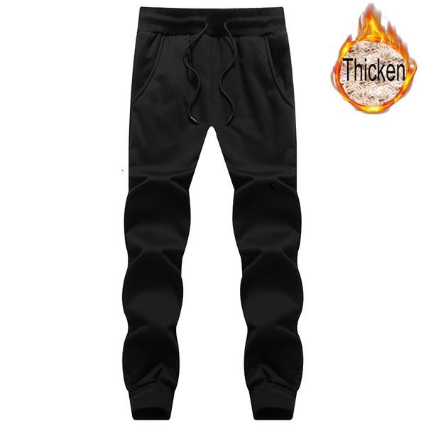 

winter fashion sweatpants men thick warm pants mens slim fit trousers men fleece trousers male jogging brand pants plus size, Black