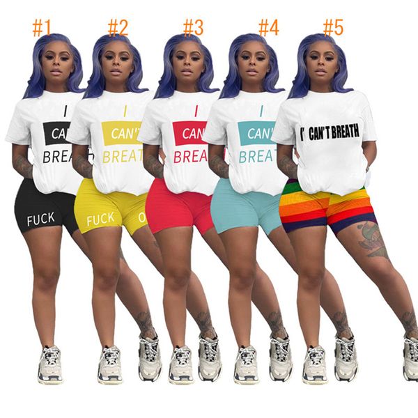 

i can't breathe women tracksuit designer letters printed t-shirt shorts sets short sleeve 2 piece outfit brand sweatsuit sale d6814, White