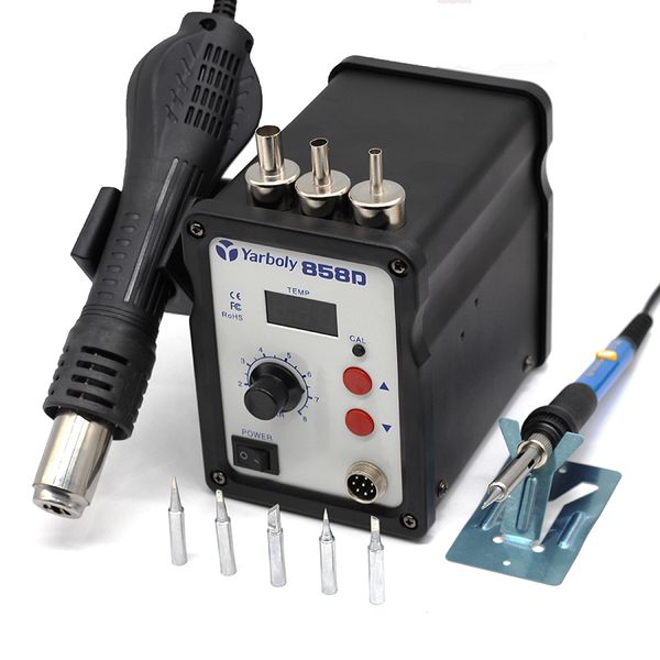 

air gun hair dryer heat blower desoldering esd soldering rework smd station 858d + 60w temperature adjustable soldering iron