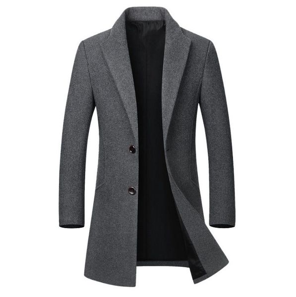 

winter wool jacket men's high-quality wool coat casual slim collar wool coat men's long cotton collar trench coat y190923, Black