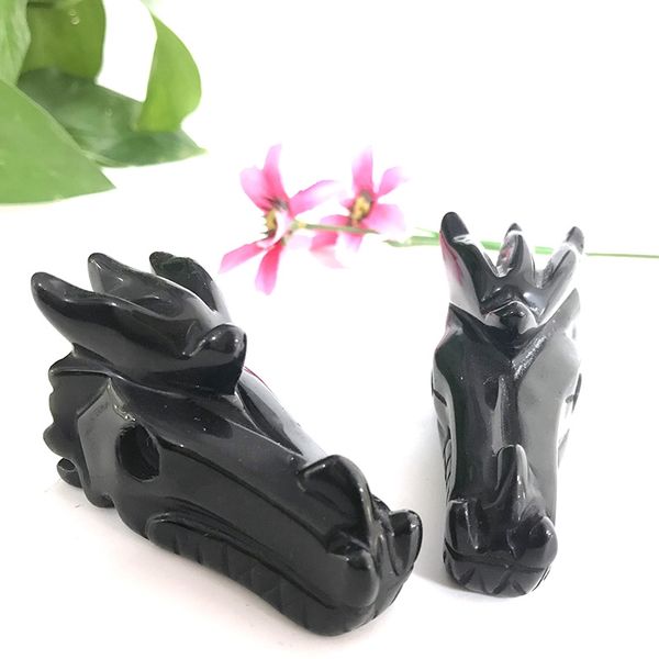 

высокое качество 2,5-дюймовый natural black obsidian ручной резьбой череп дракона исцеление кристалл животных чакра камни для украшения пода