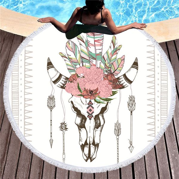 

hm life round beach towel for adults flowers feathers microfiber bath towel blanket bohemian picnic mat 150cm
