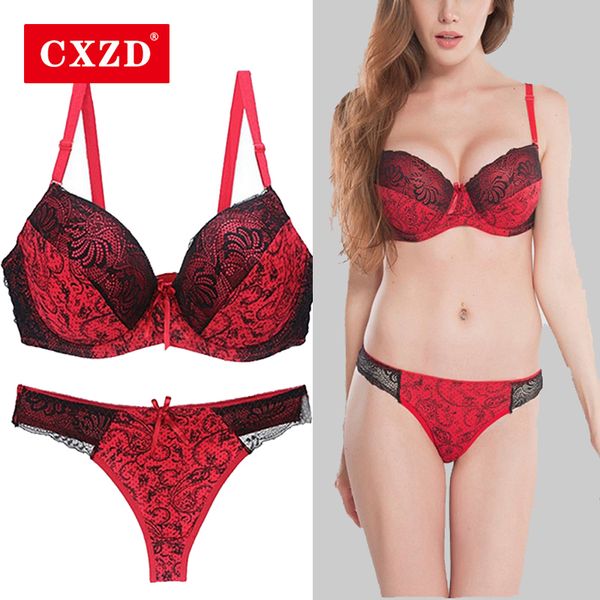 

cxzd 2pcs/sets push up bra sets women seamless embroidery bralette underwire breathable underwear lingerie set, Red;black