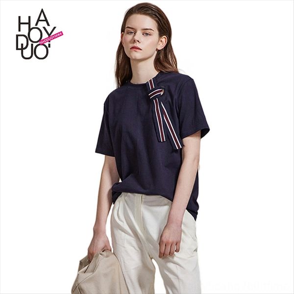 

haoduoyi student super fire contrast color ribbon decorative loose worry-t-shirt ribbon matching casual short-sleeved t-shirt femal, White