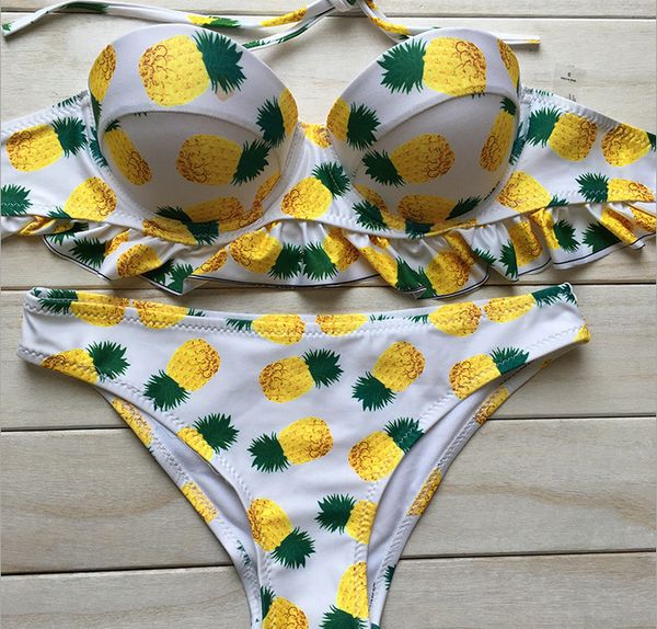 

luxury designer swimwear swimsuit backless pineapple print triangle bikinis set push up swimwear women beach swim wear bathing suit
