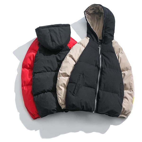 

hit color patchwork male coat windproof winter man hooded coat keep warm m-5xl red khaki men's coats winter, Black