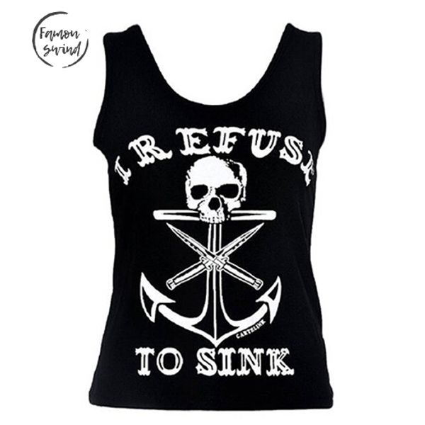 

лодка мода черного tank tops женщины anchor череп печать жилет без рукавов блузки падения доставки хорошего качества, White