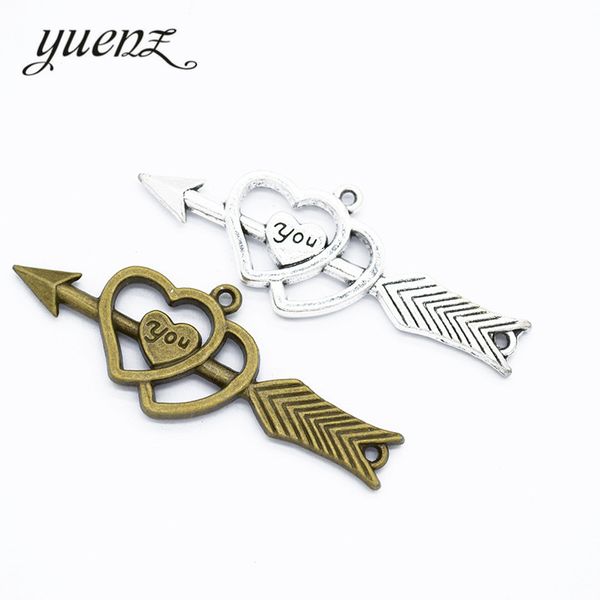 

yuenz 4шт античное серебро в форме сердца подвески подходит для браслеты стиль ожерелье diy металл изготовление ювелирных изделий 53*20мм а1, Bronze;silver