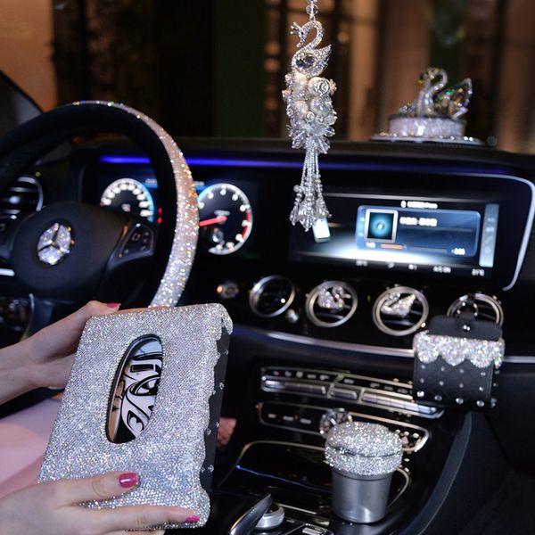 Crystal Steering Wheel Covers For Girls Car Decoration Accessories Outlet Air Vent Phone Holder Clip Rhinestone Ashtray Women Mens Car Accessories