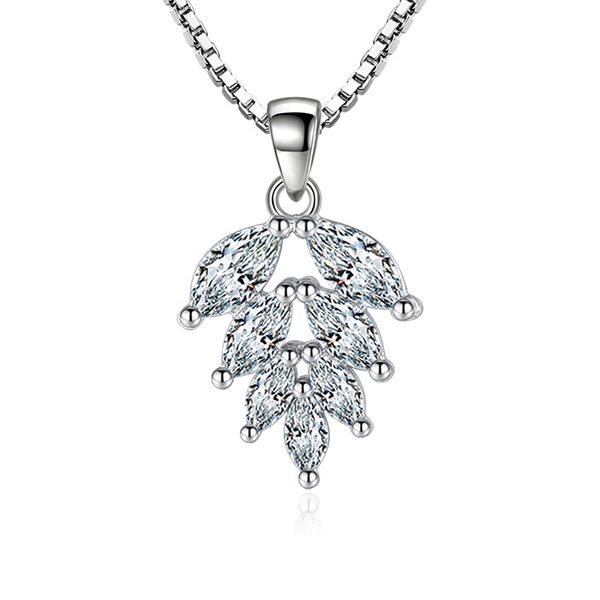 

silver color fashion shiny crystal leaf ladies`short box chains jewelry women pendant necklace birthday gift cubic zirconia