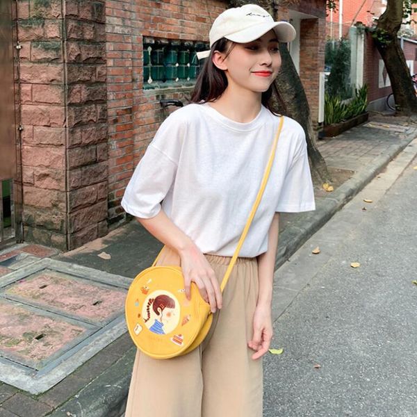 

small cross body canvas bag mobile phone shoulder pouch cute girl cartoon printing messenger handbag purse round wallet