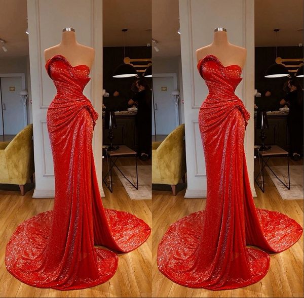 

Sexy Sleeveless Red Mermaid Evening Dresses 2019 Sexy High Split Prom Dress Sequined Formal Evening Gowns robe de soiree Abendkleider