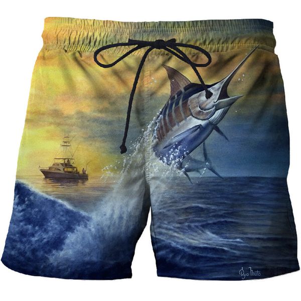 

2020 summer men's 3d casual shorts quick-drying sports pants marine fish printed shorts sweat-proof cool men's new, White;black