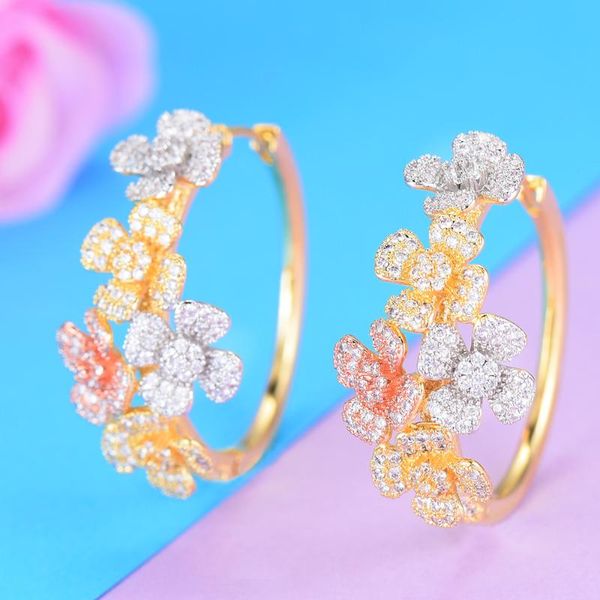 

missvikki big round hoop earrings sliver gold with full flowers circle earrings women charming jewelry gift statement, Golden