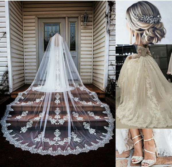 

dhlprincess wedding veils long lace bridal veils one layer custom made lace applique edge bride veil, Black