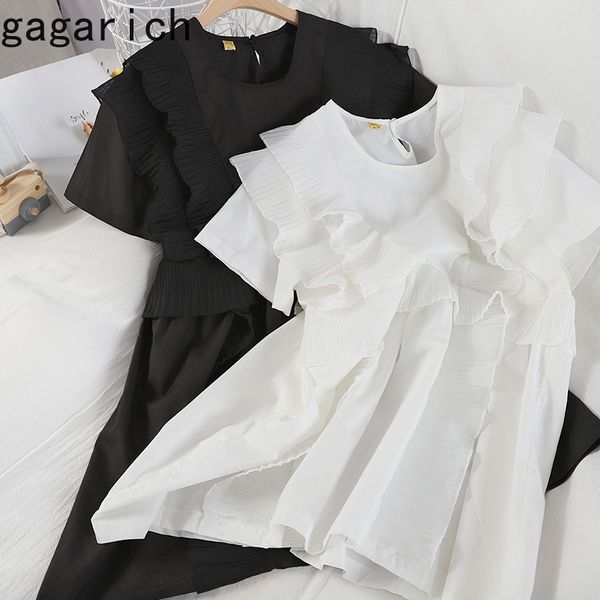 

gagarich женщины рубашка платье корейский стиль двухслойный раффленный орец весна лето новый сплошной цвет свободные тонкие студенческие пла, Black;gray