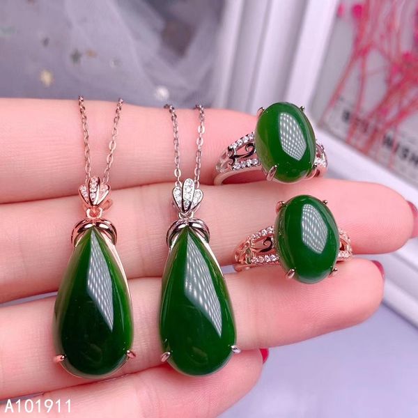 

kjjeaxcmy fine jewelry natural jasper 925 sterling silver women pendant necklace chain ring set support test, Black