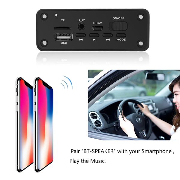 

usb aux bluetooth 5.0 mp3 player module with microphone 2*3w amplifer fm radio handscar kit 3.5mm line in recorder 5v-12v