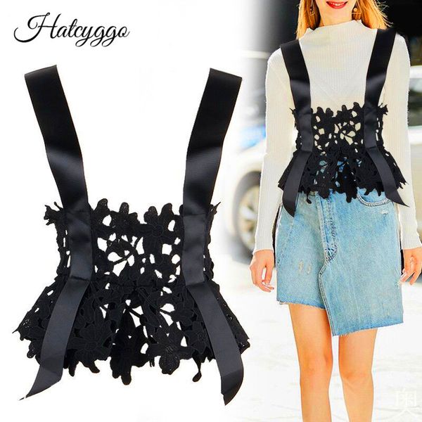 

hatcyggo vintage women lace wide belt stretchy corset waist band female cincher cummerbund for dress multi wear strap waistband y200513, Black;brown