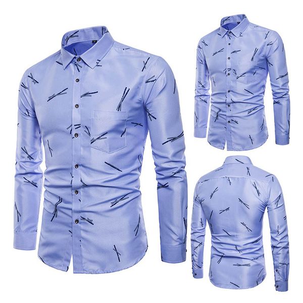 

newly men's shirt lapel long sleeve printing casual fashion slim for business party vk-ing, White;black