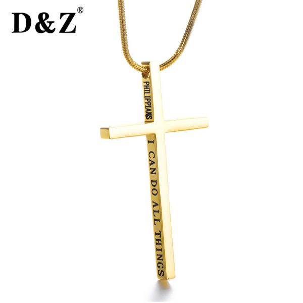 

d&z christian philippians 4:13 jewelry for men women bible verse cross pendant necklace with snake chain kolye, Silver