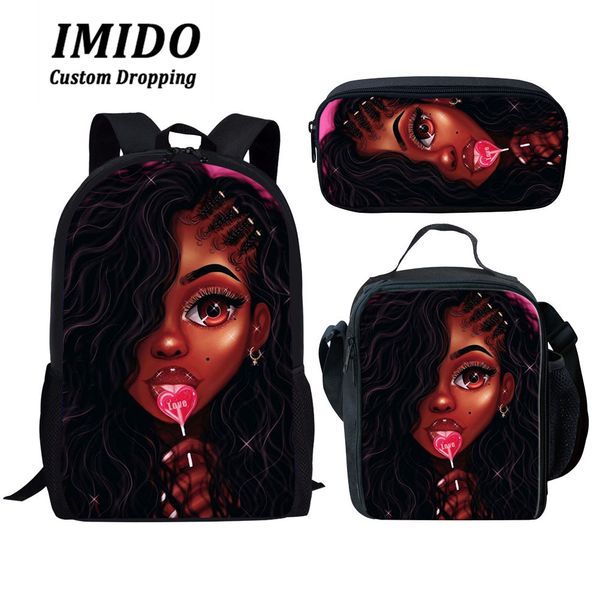 

imido stylish backpack bag for children black art afro girls school backpack students 3pcs/set shoulder bookbag mochila escolar