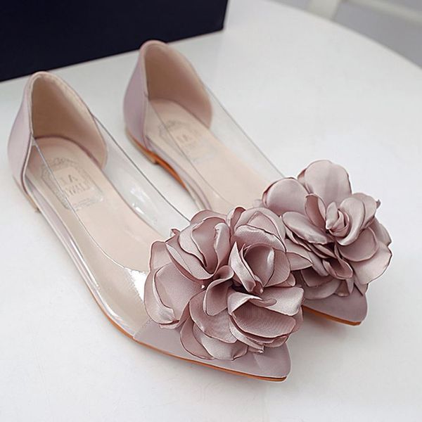 

luxury designer women flowers shoes pointed toe transparent patchwork flats fashion sweet rose floral ballet shoes woman, Black