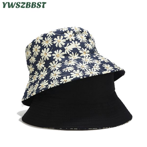 

new summer autumn women sun hats small flowers sunscreen cap double-sided can wear cotton women bucket hat outdoor fisherman hat, Blue;gray