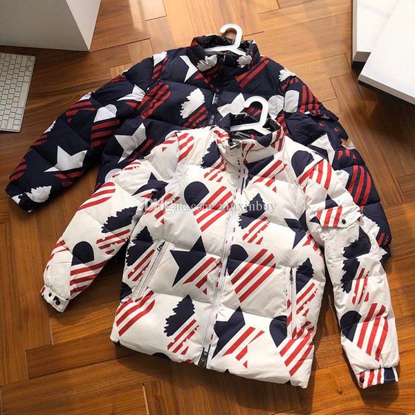 

19ss mens designer down jacket france italy new fashicloth genius print stand collar men women mens sleeves detachable 6487, Black