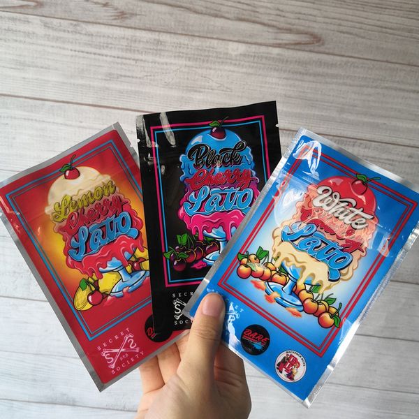 

Белый / черный / лимон вишня lato Packbackboyz сумки resealable молния печать для свежести Childproof цветы упаковка вишня lato mylar сумки