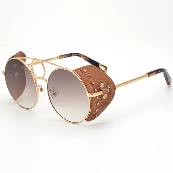 

round frame brown gradient lens sunglasses women with leather shades uv400 148, White;black