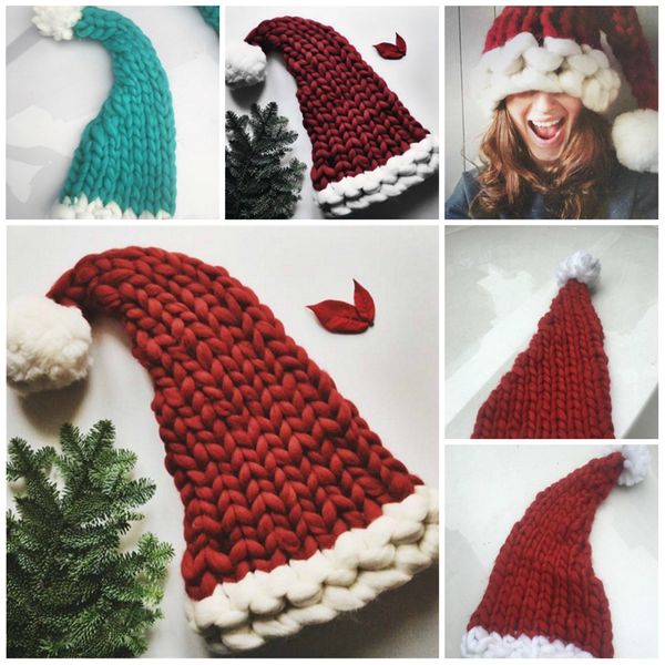 

three kinds of christmas parents and children's christmas hats handwoven christmas coarse hats and long tail hats t3i5297