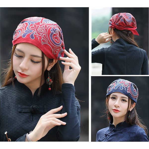 

2019 new lady vintage женщин вскользь мягкая шапочка hat этнические вышивка цветы slouch хлопок шлемника береты открытый cap, Blue;gray