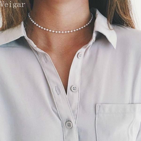 

white imitation pearl choker necklaces for women small beads short necklace female 2019 fashion jewelry clavicle chain girl gift, Golden;silver