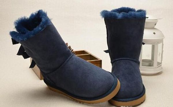 

australia women bailey 2 bows snow boots 100% genuine cowhide leather ankle boots warm winter boots woman shoes large size 5-10, Black