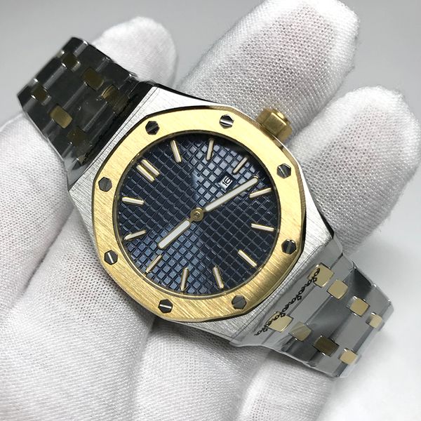 

fashion blue dial designer luxury watch 33 mm lady royal oak quartz watch gold quartz movement watch sapphire glass, Slivery;brown