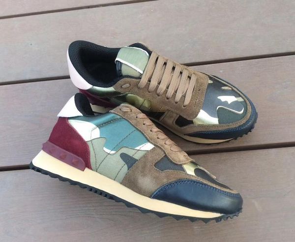 

fashion leather suede stud rockrunner camouflage sneakers shoes mens women flats luxury designer rivet rockrunner trainers casual shoes d09, Black
