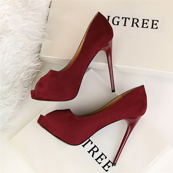 

2020 peep toe concise suede leather women pumps office lady shoes fashion platform super high heels women's party shoes, Black