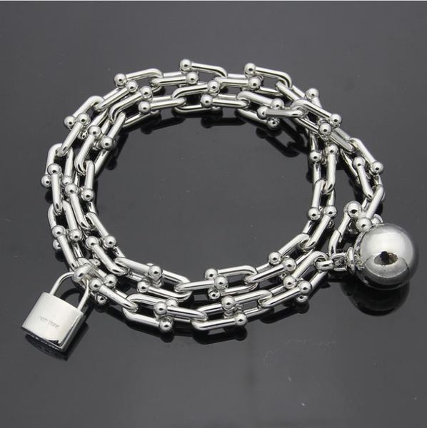 

titanium steel bracelet u-shaped hanging lock double-layer bracelet 18k gold men's and women's bracelet, Golden;silver