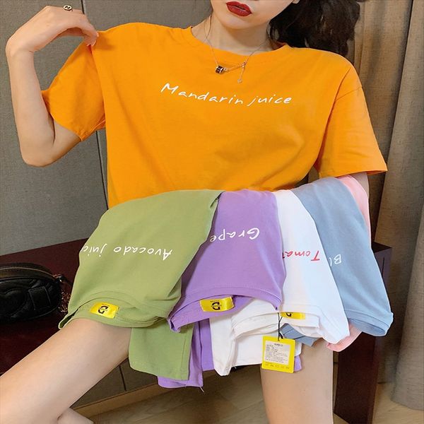 

t-shirt 2019 loose letters student matcha green short sleeve ins fashion t-shirt women's 2019 loose letters student matcha green short, White