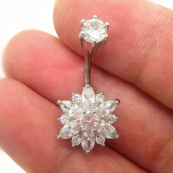 

belly button rings cz austrian crystal flower style 316l steel belly piercing fashion body jewelry, Slivery;golden