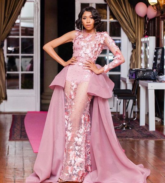 Aso EBI 2020 Arabic Blush Pink Lace Piclulo perle Sheer Neck Botto Abiti Mermaid Formale Secondo Accogliente Abiti di ricevimento ZJ256